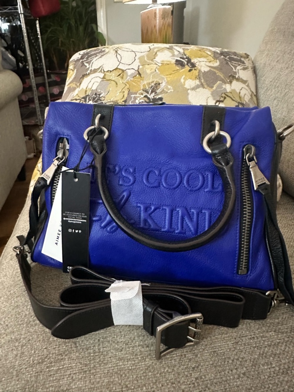 Aimee KESTENBERG Cool One-of-a-Kind Cobalt Leather Satchel NWT - Picture 13 of 15